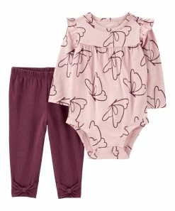 Carter's | Light Pink Butterfly Bodysuit & Burgundy Pants - Newborn & Infant