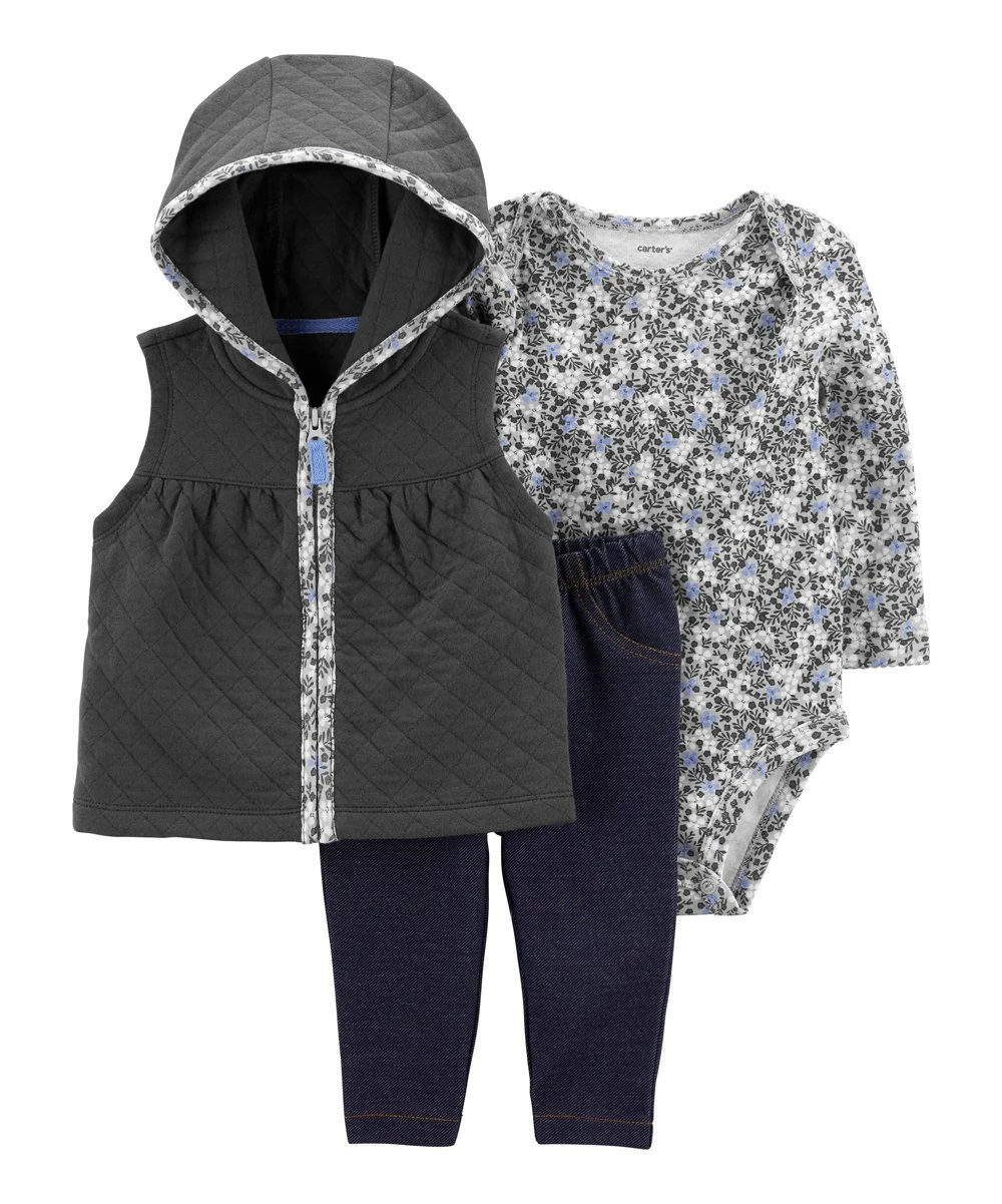 Carter's | Gray Hooded Quilted Vest Set - Infant