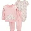Carter's | Pink Floral Angel-Sleeve Crewneck Sweatshirt Set - Newborn & Infant