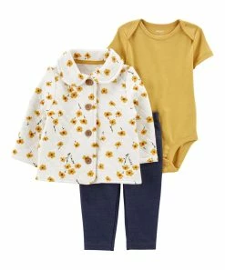 Carter's | Yellow & White Floral Quilted Button-Up Cardigan Set - Newborn & Infant