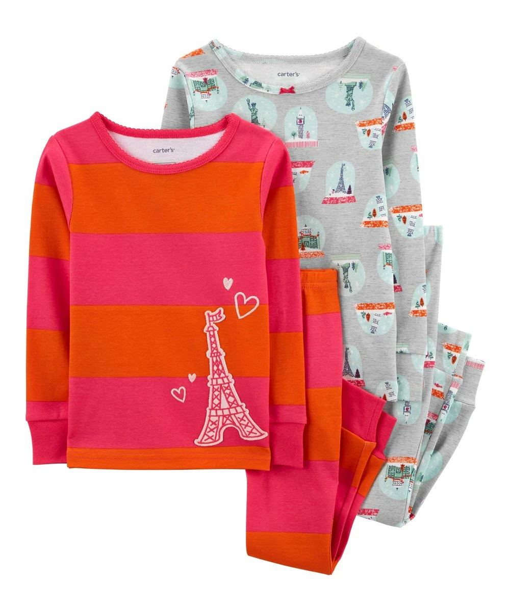 Carter's | Red & Pink Stripe Paris Snow Globes Pajama Set - Toddler