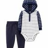Carter's | White Stripe Hooded Bodysuit & Navy Pants - Newborn & Infant