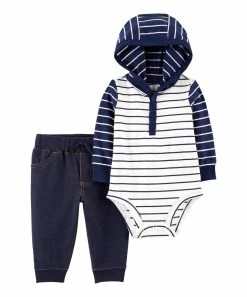 Carter's | White Stripe Hooded Bodysuit & Navy Pants - Newborn & Infant