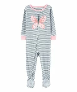 Carter's | Gray & White Stripe Butterfly Snug-Fit Footie Pajamas - Infant