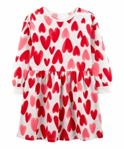 Carter's | White & Red Heart Fleece Long-Sleeve Dress - Girls