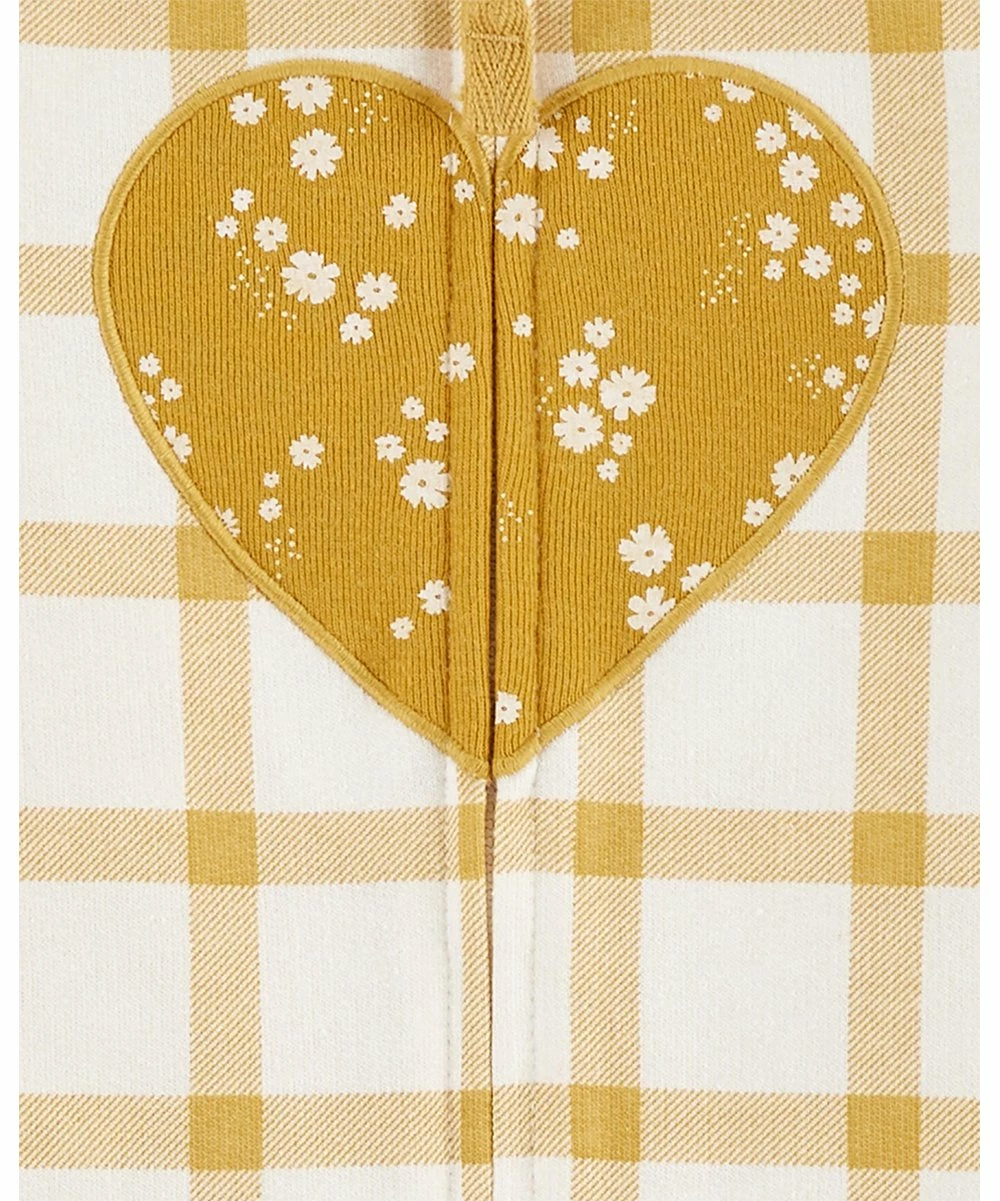 Carter's | White & Mustard Plaid Heart Hooded Playsuit - Infant - Image 2