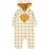 Carter's | White & Mustard Plaid Heart Hooded Playsuit - Infant
