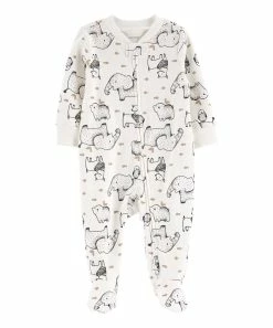 Carter's | White Animals Zip-Up Long-Sleeve Footie - Newborn & Infant