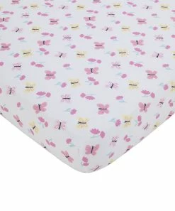 Carter's | White & Pink Butterfly Floral Super Soft Fitted Crib Sheet