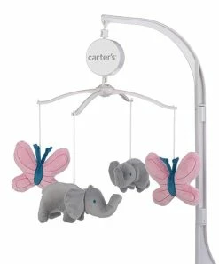 Carter's | Gray & Pink Floral Elephant Butterfly Musical Mobile