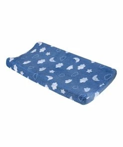 Carter's | White & Blue Elephant Clouds Moon Contoured Changing Pad Cover