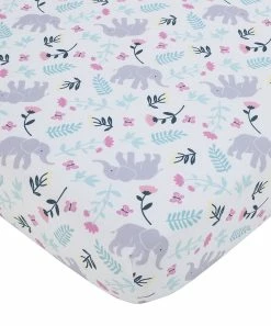 Carter's | White & Gray Floral Elephant Fitted Crib Sheet