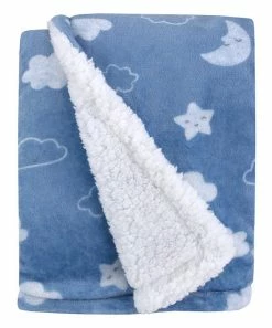 Carter's | White & Blue Elephant Clouds Moon Sherpa Stroller Blanket