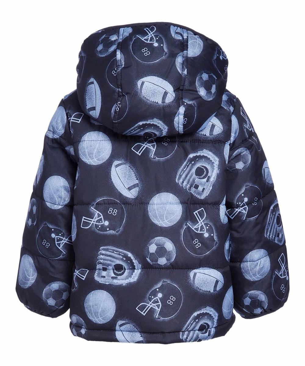 Carter's | Navy & White Abstract Puffer Coat - Toddler - Image 2